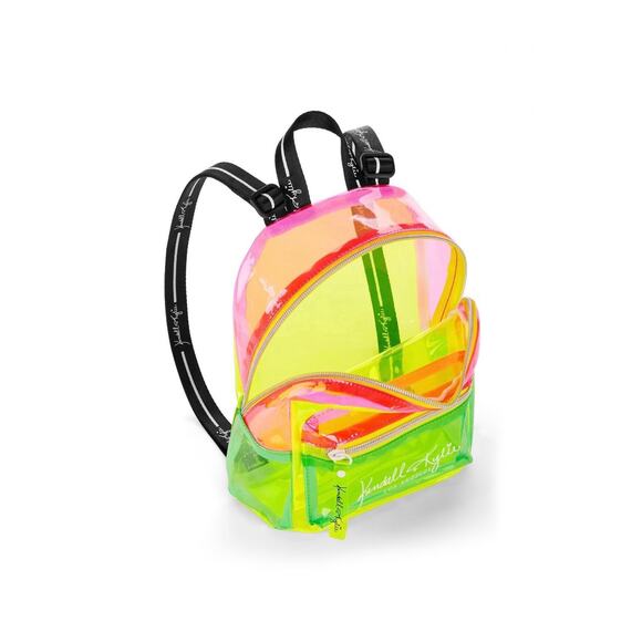 Kendall + Kylie Clear Neon Mix Adjustable Straps Concert Festival Mini Backpack - Picture 5 of 11